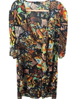 Graphic Multicolor Midi Kimono Wrap — Black Base